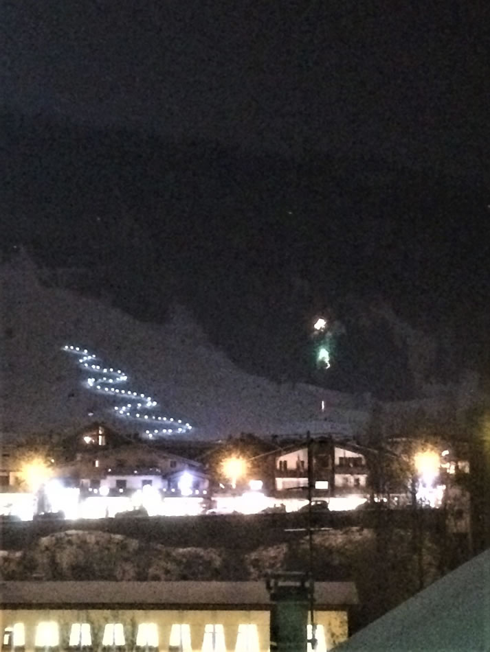 Morzine Pleney torchlight descent view from Chalet Chanterelle